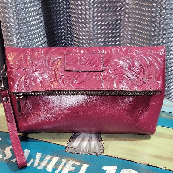 Patricia Nash Handbags - Patricia Nash Embossed Leather Wristlet in Deep Berry